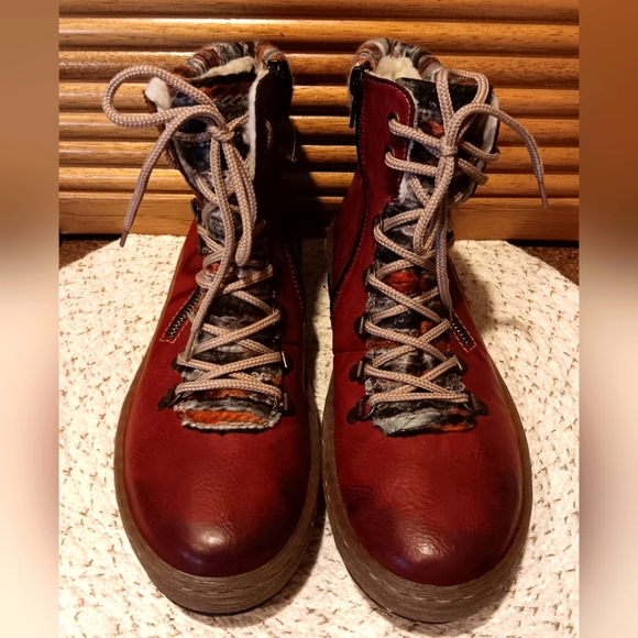 Rieker Shoes - NWOT Rieker Felicitas Red/Wine Lace-Up Boots Size 40--Fits USA 9-9.5